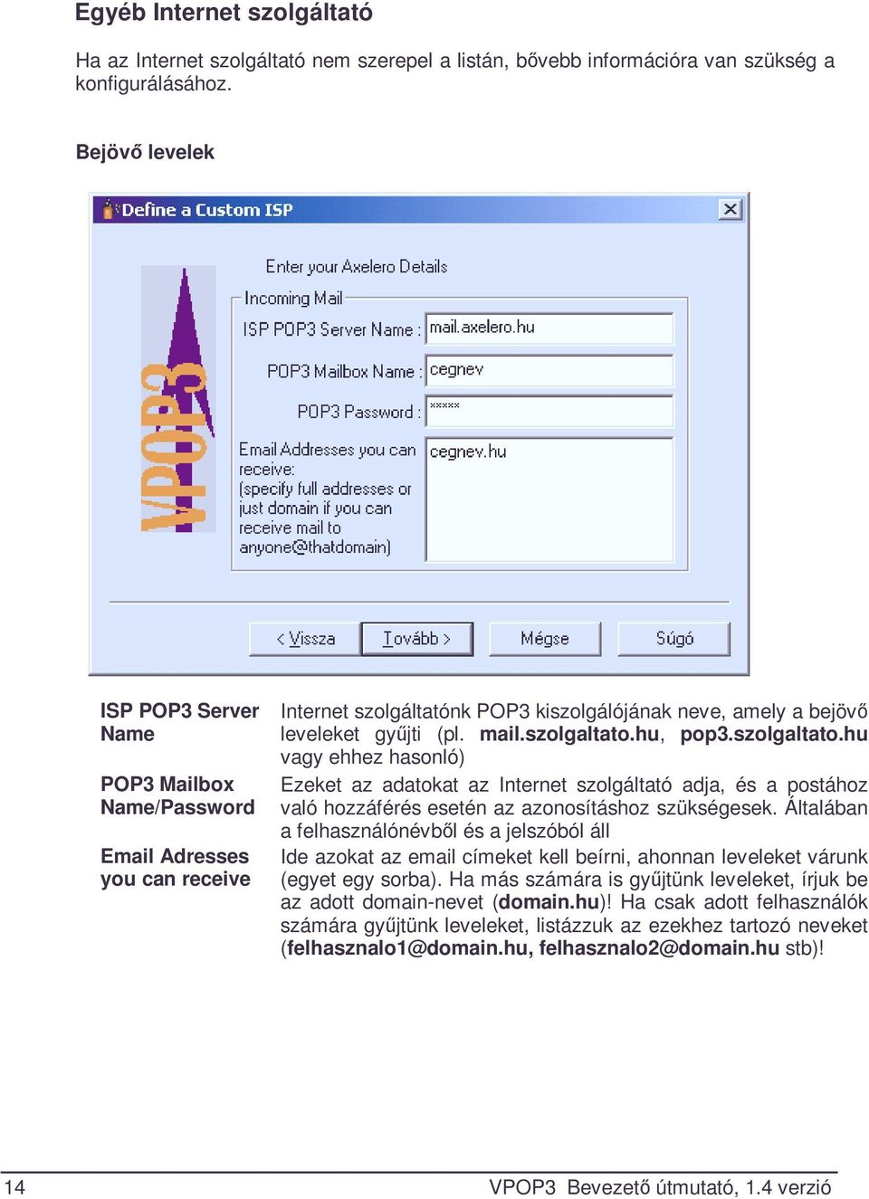 hu, pop3.szolgaltato.hu vagy ehhez hasonló) Ezeket az adatokat az Internet szolgáltató adja, és a postához való hozzáférés esetén az azonosításhoz szükségesek.