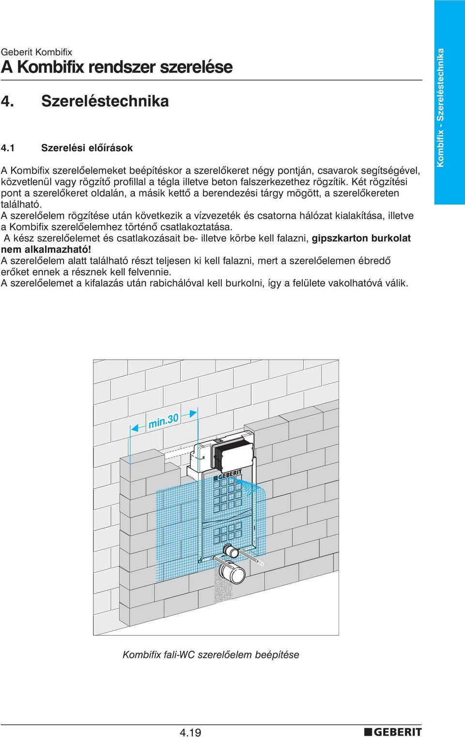 Két rögzítési pont a szerelõkeret oldalán, a másik kettõ a berendezési tárgy mögött, a szerelõkereten található.