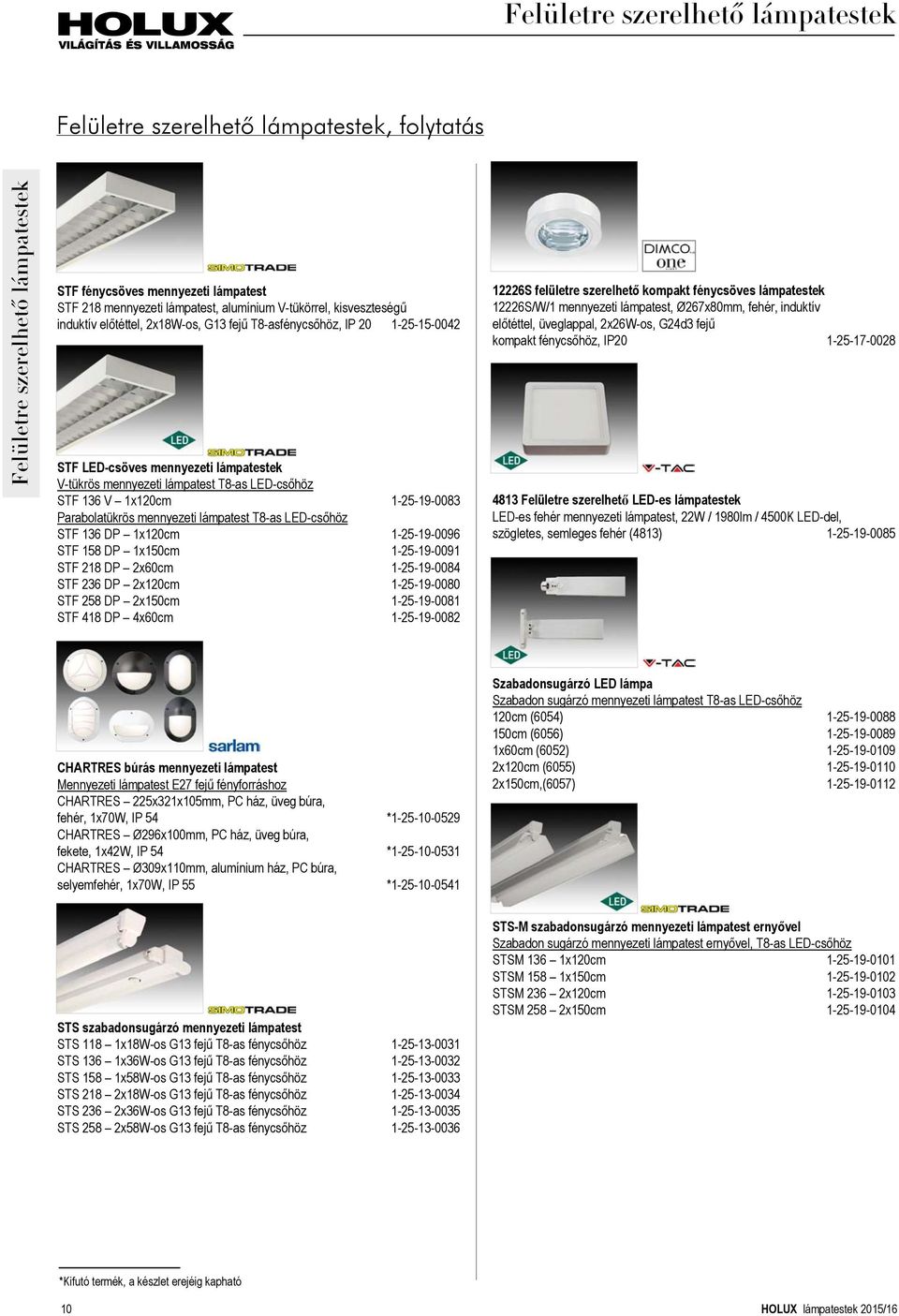 1-25-19-0083 Parabolatükrös mennyezeti lámpatest T8-as LED-csőhöz STF 136 DP 1x120cm 1-25-19-0096 STF 158 DP 1x150cm 1-25-19-0091 STF 218 DP 2x60cm 1-25-19-0084 STF 236 DP 2x120cm 1-25-19-0080 STF