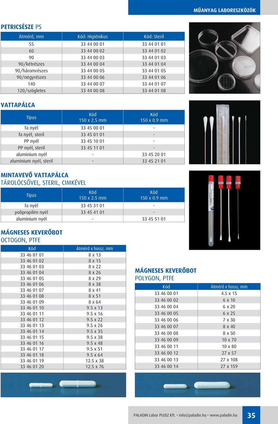 9 fa nyél 33 45 00 01 - fa nyél, steril 33 45 01 01 - PP nyél 33 45 10 01 - PP nyél, steril 33 45 11 01 - aluminium nyél - 33 45 20 01 aluminium nyél, steril - 33 45 21 01 MINTAVEVÔ VATTAPÁLCA