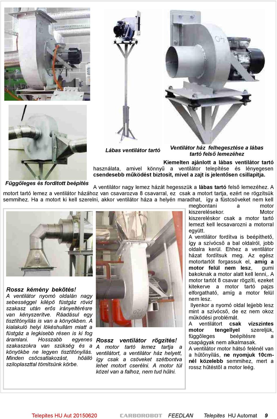 A motort tartó lemez a ventilátor házához van csavarozva 8 csavarral, ez csak a motort tartja, ezért ne rögzítsük semmihez.