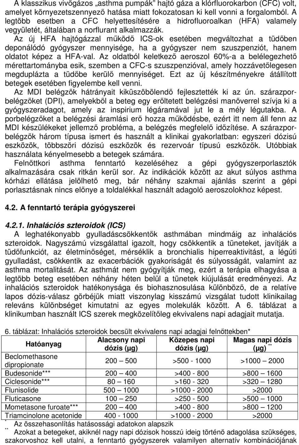 Az új HFA hajtógázzal működő ICS-ok esetében megváltozhat a tüdőben deponálódó gyógyszer mennyisége, ha a gyógyszer nem szuszpenziót, hanem oldatot képez a HFA-val.