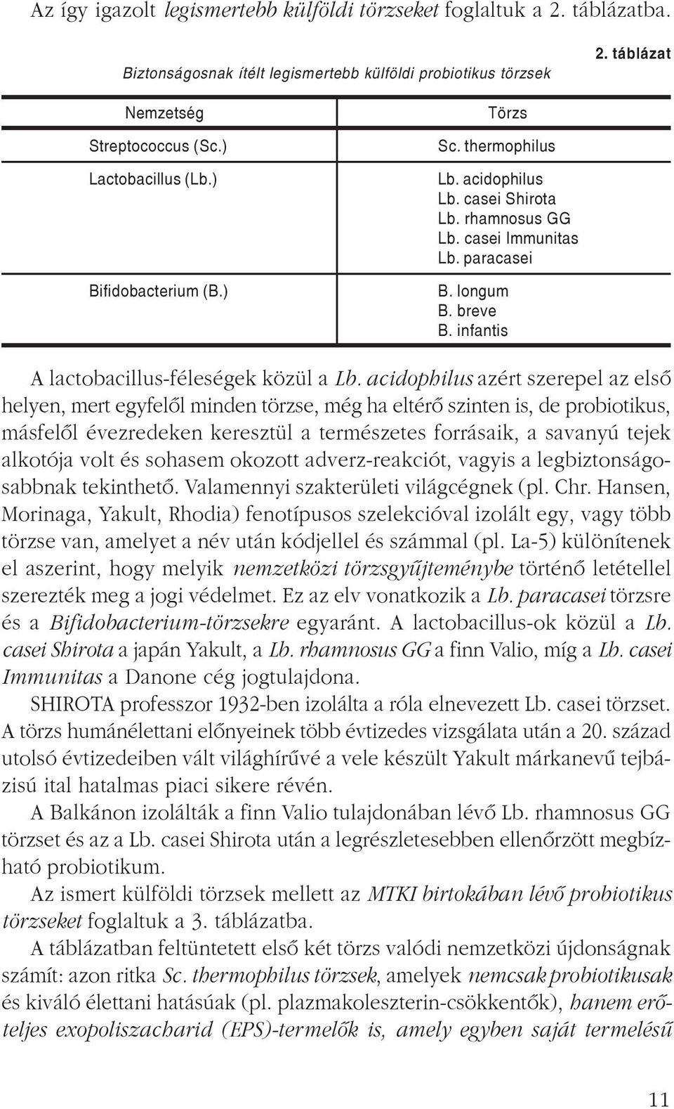 acidophilus azért szerepel az elsõ helyen, mert egyfelõl minden törzse, még ha eltérõ szinten is, de probiotikus, másfelõl évezredeken keresztül a természetes forrásaik, a savanyú tejek alkotója volt