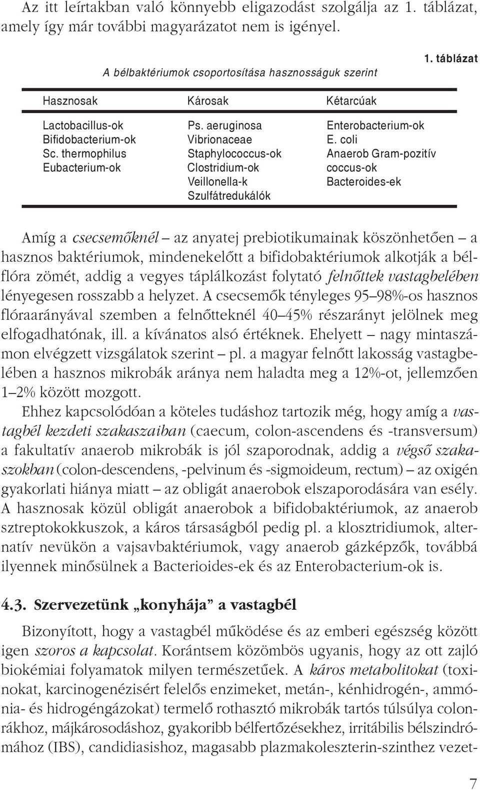 thermophilus Staphylococcus-ok Anaerob Gram-pozitív Eubacterium-ok Clostridium-ok coccus-ok Veillonella-k Bacteroides-ek Szulfátredukálók Amíg a csecsemõknél az anyatej prebiotikumainak köszönhetõen