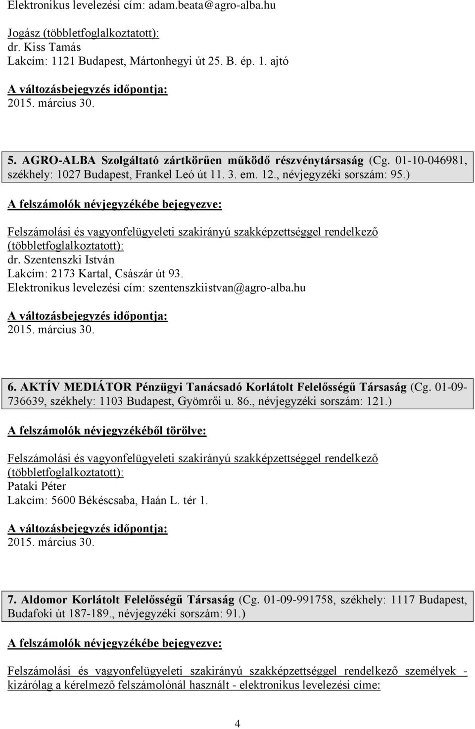 Szentenszki István Lakcím: 2173 Kartal, Császár út 93. Elektronikus levelezési cím: szentenszkiistvan@agro-alba.hu 2015. március 30. 6.