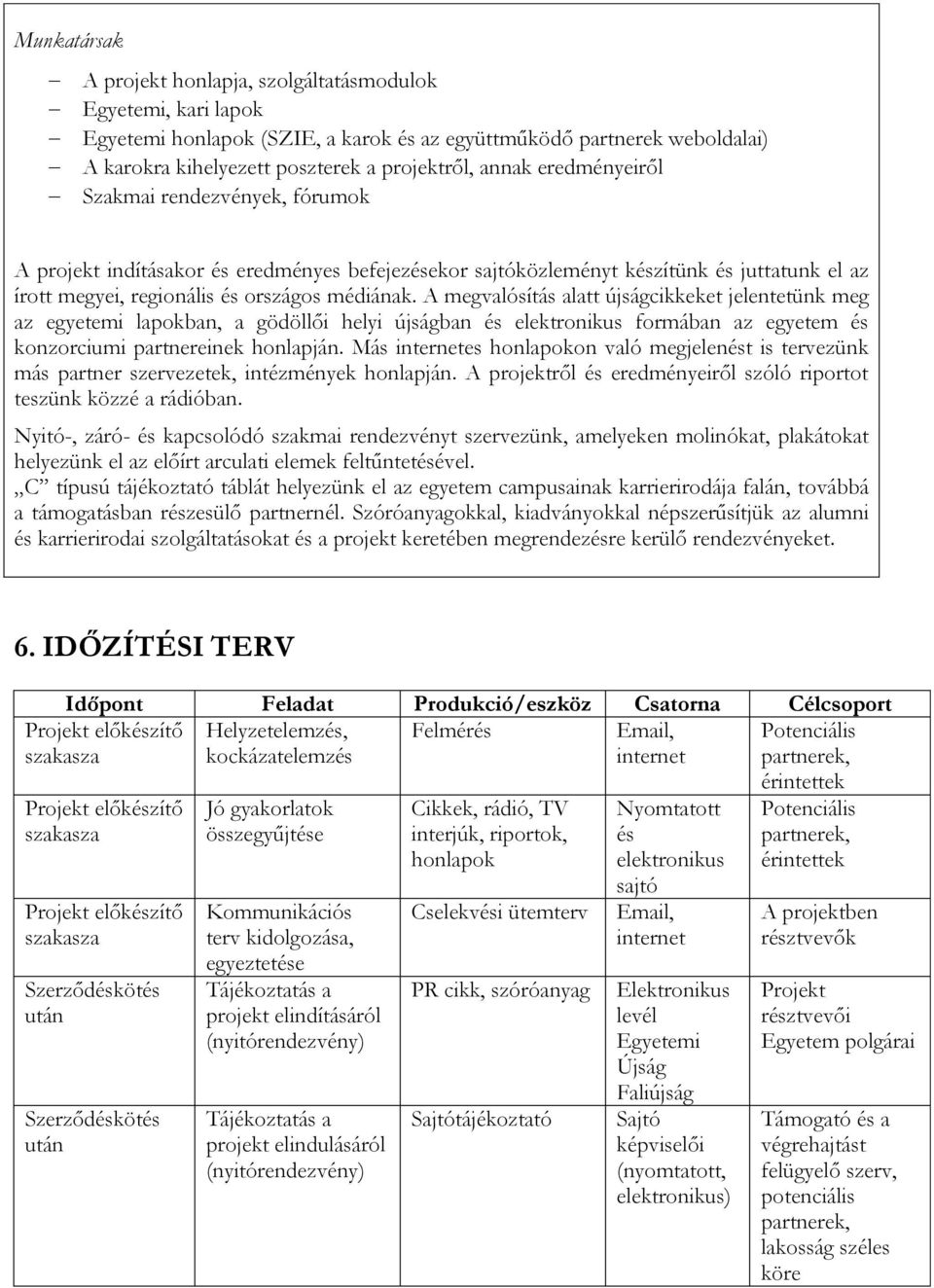 A megvalósítás alatt újságcikkeket jelentetünk meg az egyetemi lapokban, a gödöllői helyi újságban és elektronikus formában az egyetem és konzorciumi partnereinek honlapján.