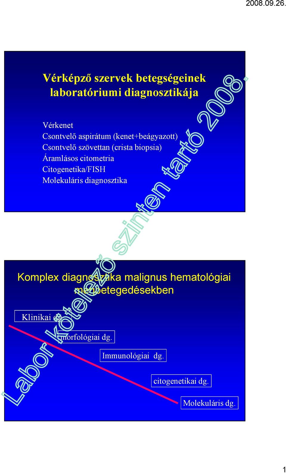 Citogenetika/FISH Molekuláris diagnosztika Komplex diagnosztika malignus hematológiai