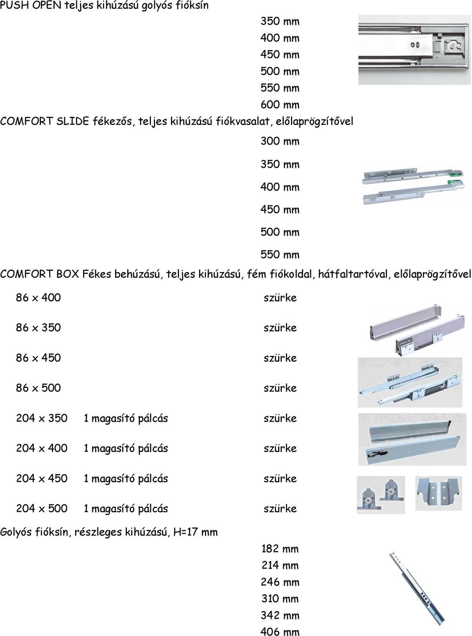 előlaprögzítővel 86 x 400 szürke 86 x 350 szürke 86 x 450 szürke 86 x 500 szürke 204 x 350 1 magasító pálcás szürke 204 x 400 1 magasító pálcás