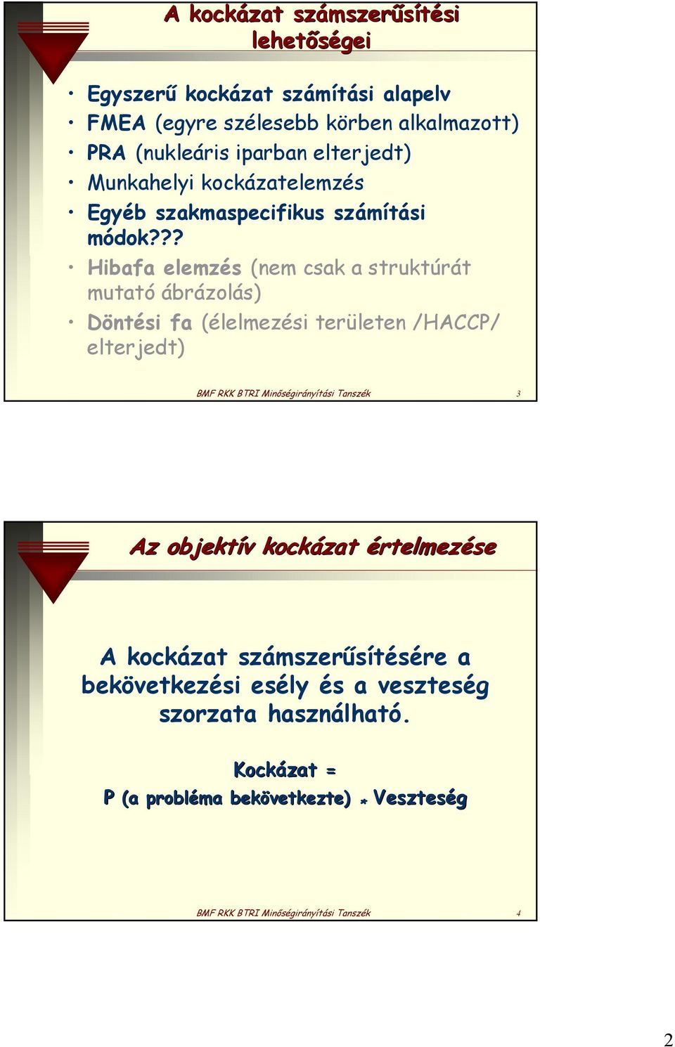 ?? Hibafa elemzés (nem csak a struktúrát mutató ábrázolás) Döntési fa (élelmezési területen /HACCP/ elterjedt) BMF RKK BTRI Minőségirányítási