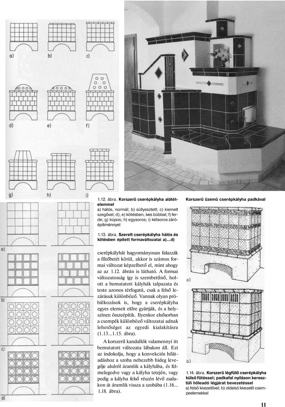 cserépkályha padkával 1.13. ábra. Szerelt cserépkályha hálós és kötésben épített formaváltozatai a).