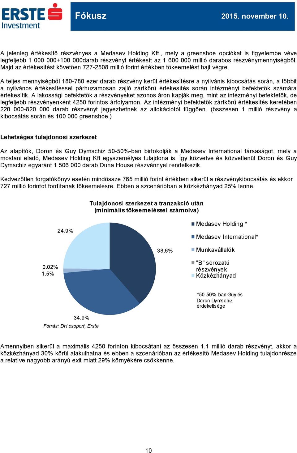 Majd az értékesítést követően 727-2508 millió forint értékben tőkeemelést hajt végre.