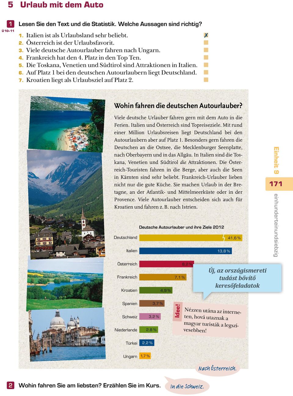 Auf Platz 1 bei den deutschen Autourlaubern liegt Deutschland. 7. Kroatien liegt als Urlaubsziel auf Platz 2. Wohin fahren die deutschen Autourlauber?