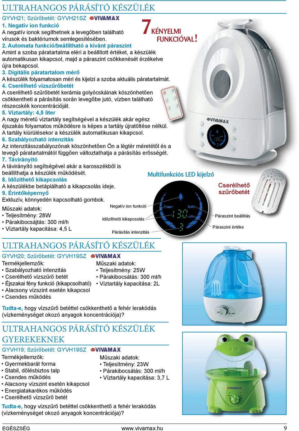 Digitális páratartalom mérő A készülék folyamatosan méri és kijelzi a szoba aktuális páratartalmát. 4.