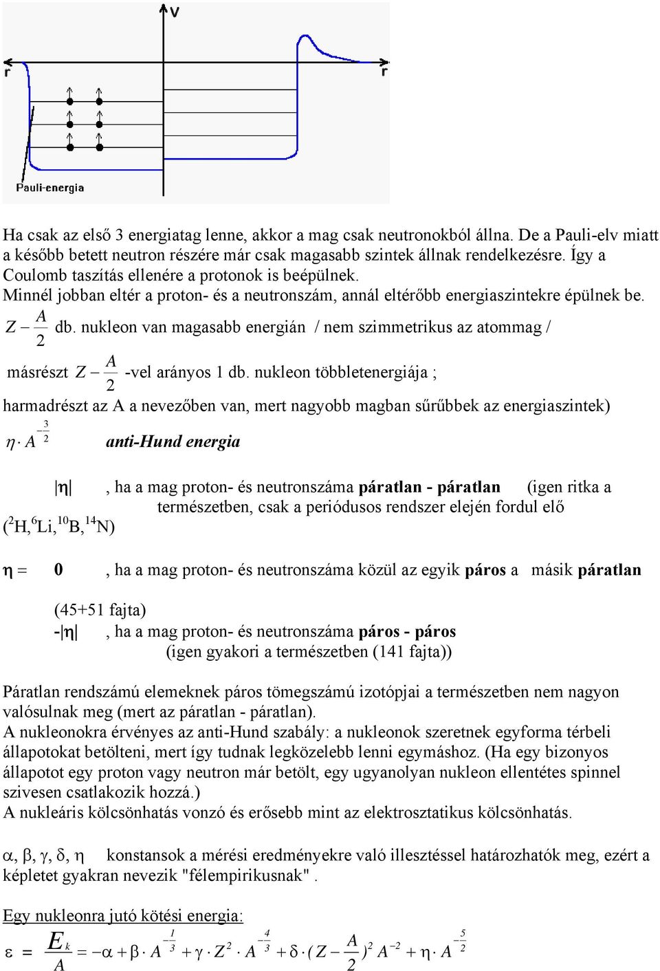 nukleon van magasabb energián / nem szimmetrikus az atommag / másrészt Z A -vel arányos 1 db.