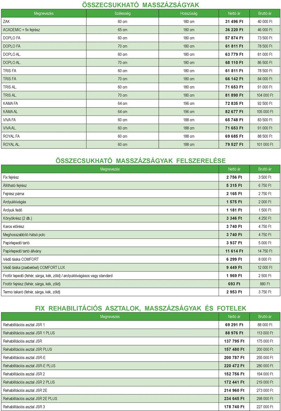 70 cm 180 cm 68 110 Ft 86 500 Ft TRIS FA 60 cm 180 cm 61 811 Ft 78 500 Ft TRIS FA 70 cm 180 cm 66 142 Ft 84 000 Ft TRIS AL. 60 cm 180 cm 71 653 Ft 91 000 Ft TRIS AL.