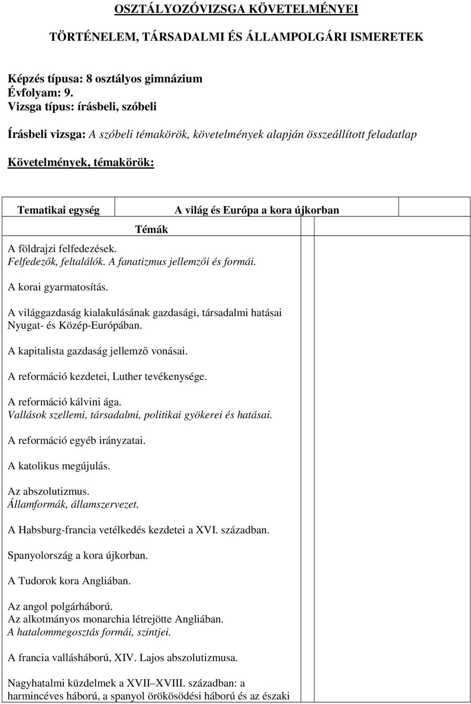 felfedezések. Felfedezők, feltalálók. A fanatizmus jellemzői és formái. A korai gyarmatosítás. A világgazdaság kialakulásának gazdasági, társadalmi hatásai Nyugat- és Közép-Európában.