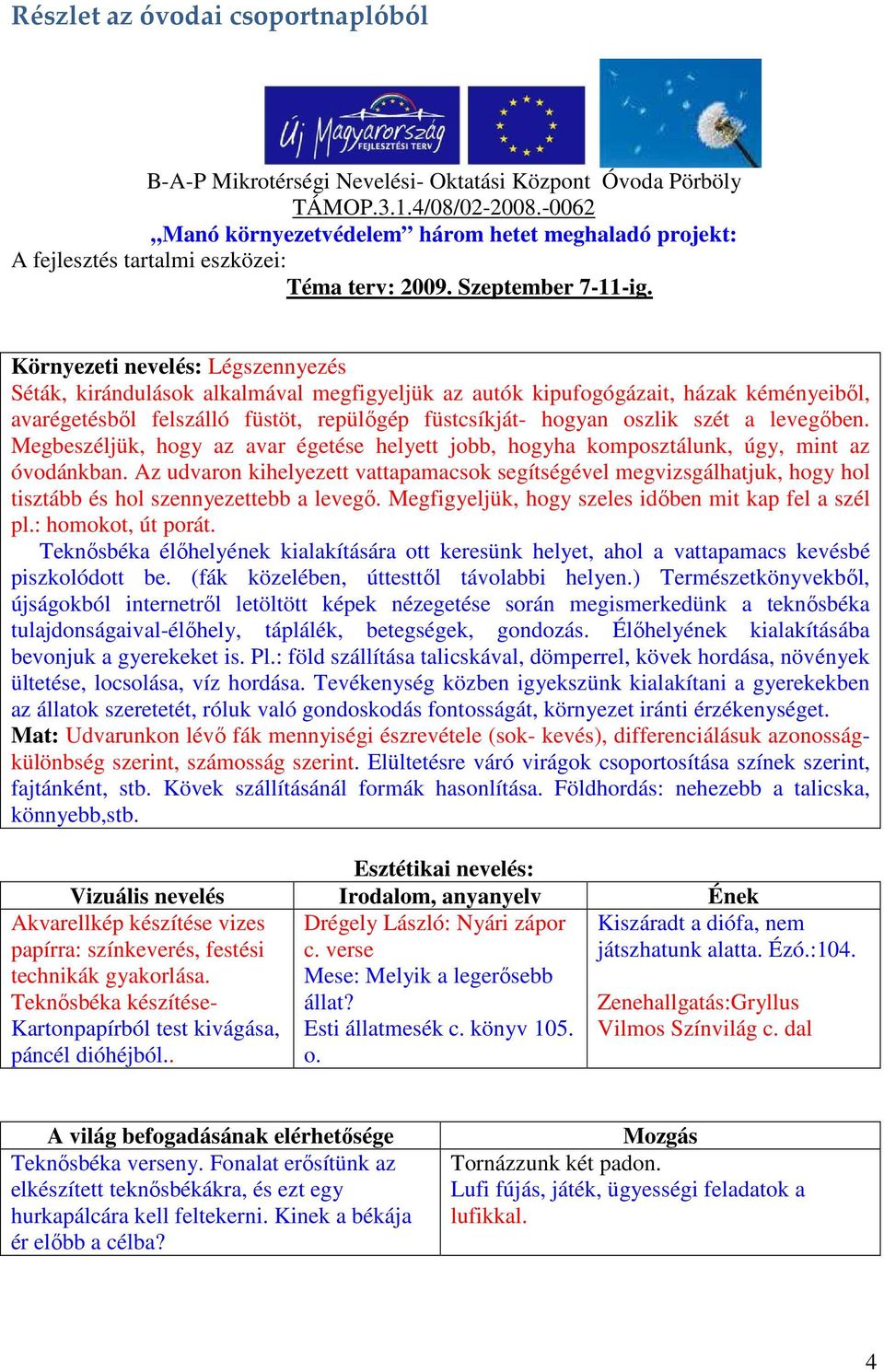 Környezeti nevelés: Légszennyezés Séták, kirándulások alkalmával megfigyeljük az autók kipufogógázait, házak kéményeiből, avarégetésből felszálló füstöt, repülőgép füstcsíkját- hogyan oszlik szét a