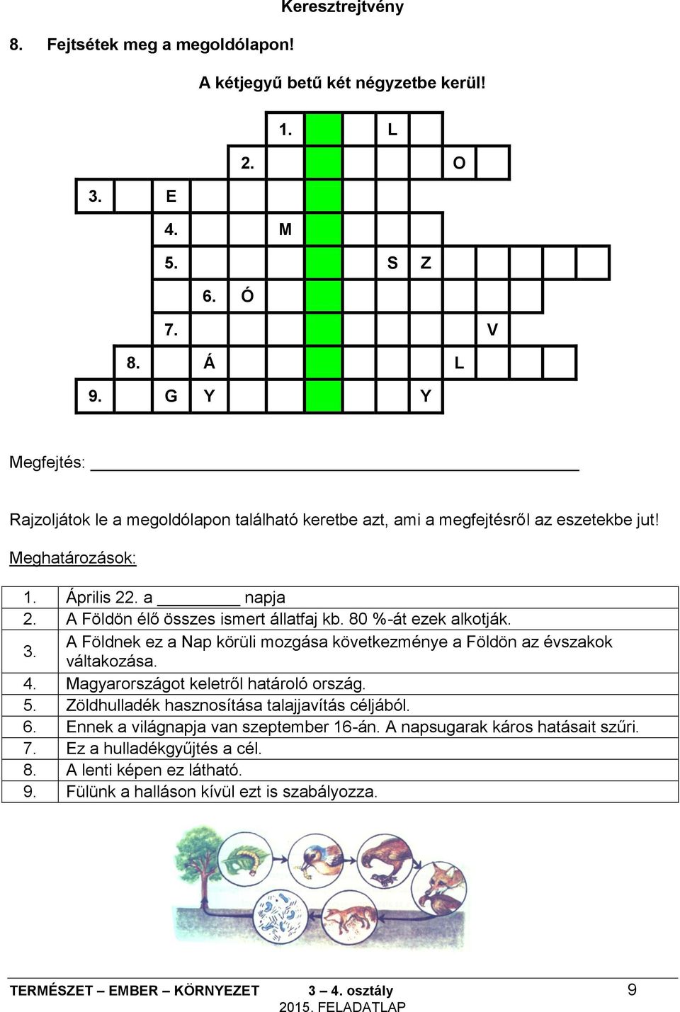 Meghatározások: 1 Április 22 a napja 2 A Földön élő összes ismert állatfaj kb 80 %-át ezek alkotják 3 A Földnek ez a Nap körüli mozgása következménye a Földön az évszakok