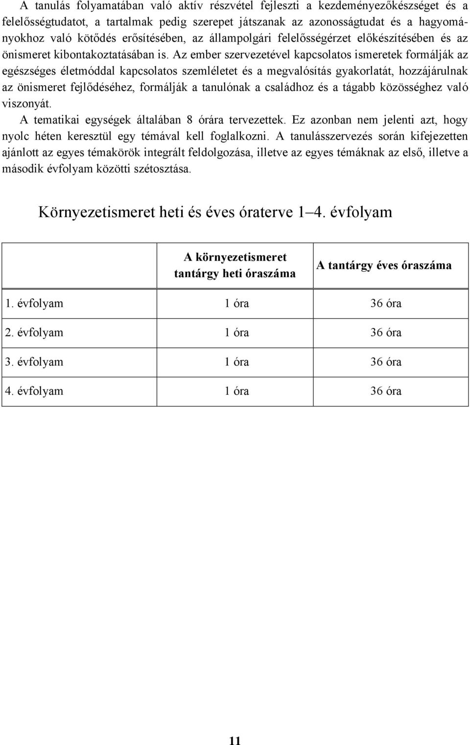 Az ember szervezetével kapcsolatos ismeretek formálják az egészséges életmóddal kapcsolatos szemléletet és a megvalósítás gyakorlatát, hozzájárulnak az önismeret fejlődéséhez, formálják a tanulónak a