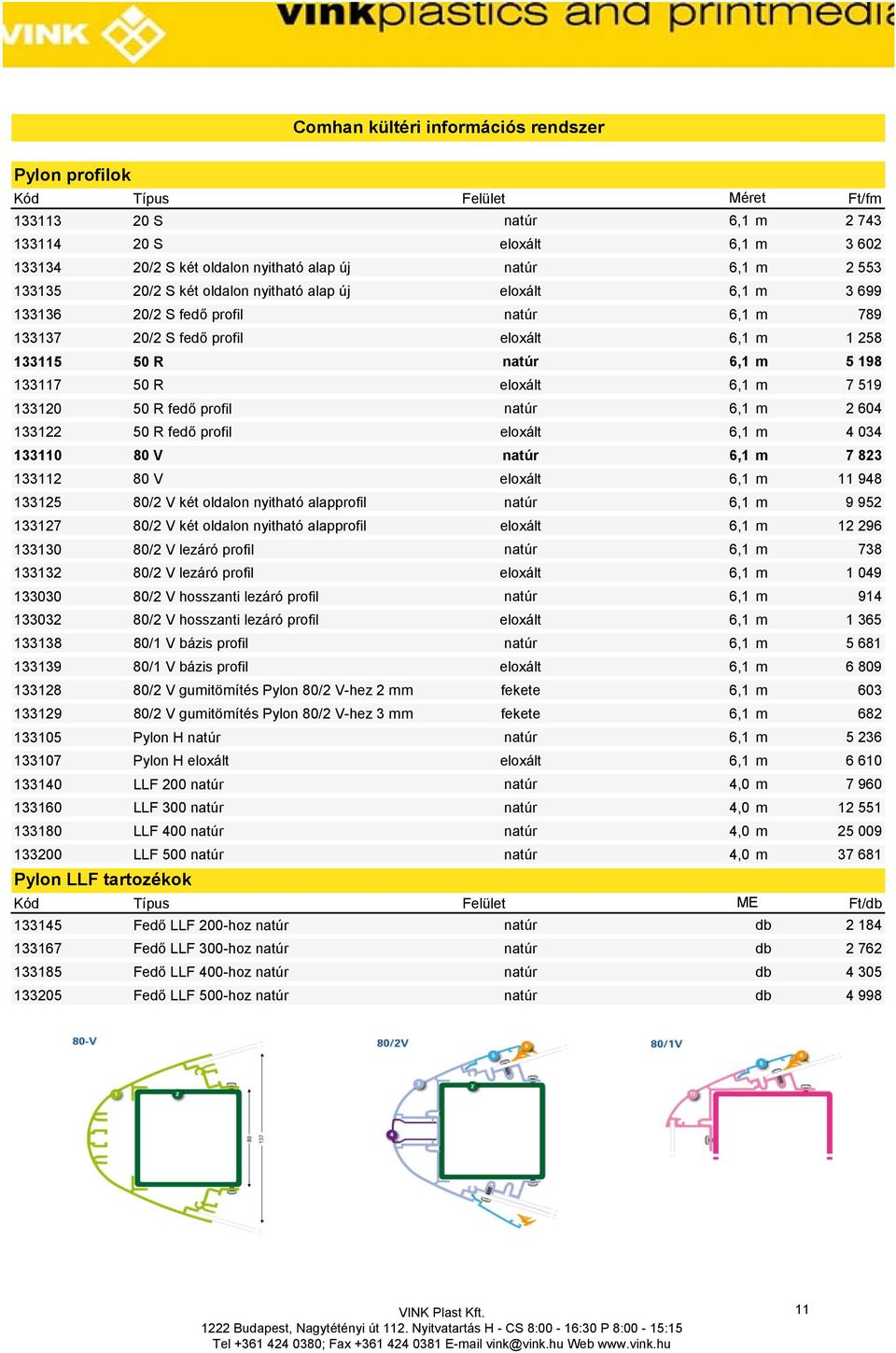 fedő profil natúr 6,1 m 2 604 133122 50 R fedő profil eloxált 6,1 m 4 034 133110 80 V natúr 6,1 m 7 823 133112 80 V eloxált 6,1 m 11 948 133125 80/2 V két oldalon nyitható alapprofil natúr 6,1 m 9