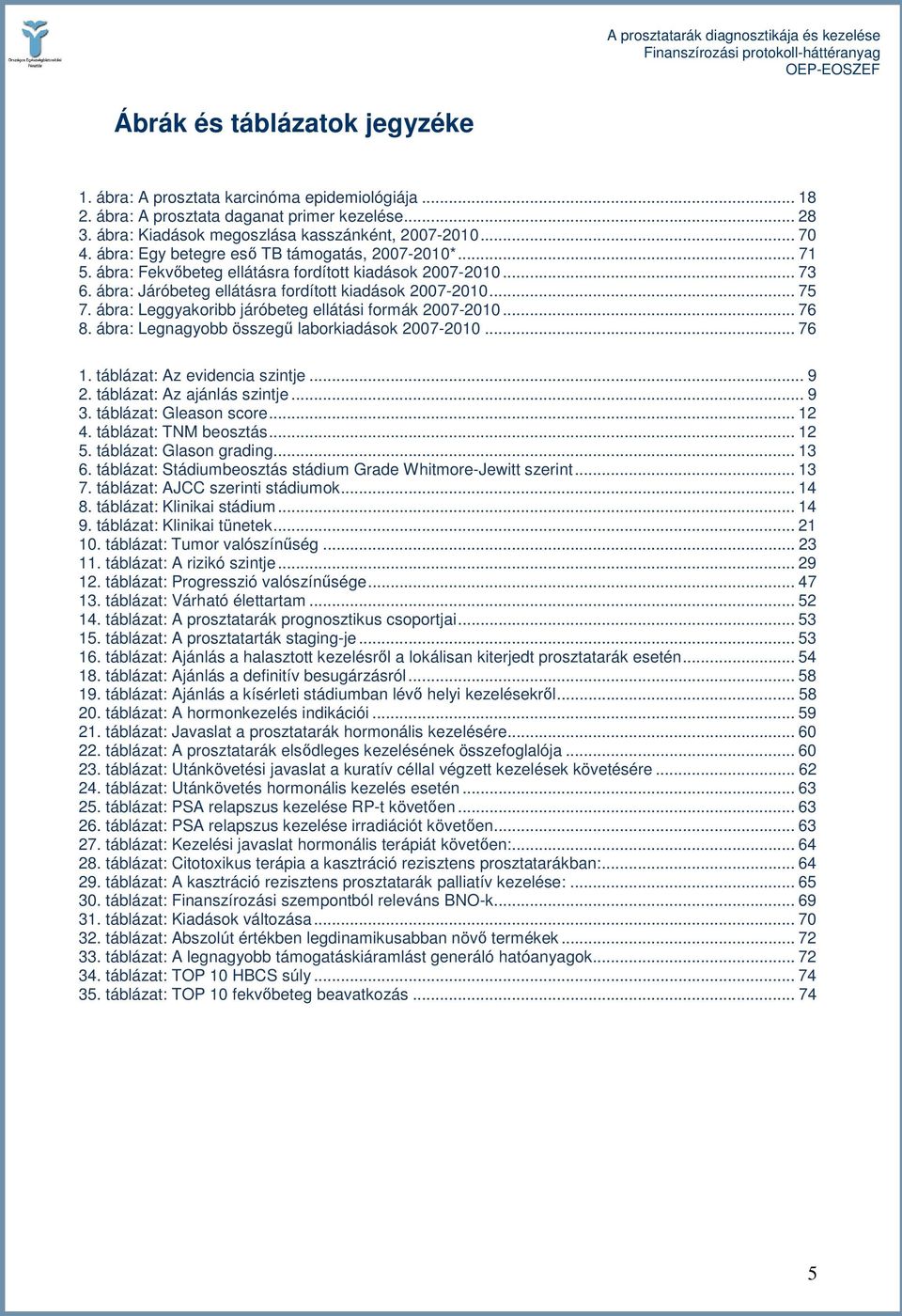 ábra: Leggyakoribb járóbeteg ellátási formák 2007-2010... 76 8. ábra: Legnagyobb összegő laborkiadások 2007-2010... 76 1. táblázat: Az evidencia szintje... 9 2. táblázat: Az ajánlás szintje... 9 3.