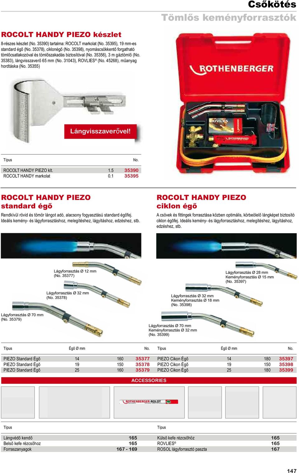 1.5 35390 ROCOLT HANDY markolat 0.1 35395 RoColt HAnDY PiEZo standard égő Rendkívül rövid és tömör lángot adó, alacsony fogyasztású standard égőfej.