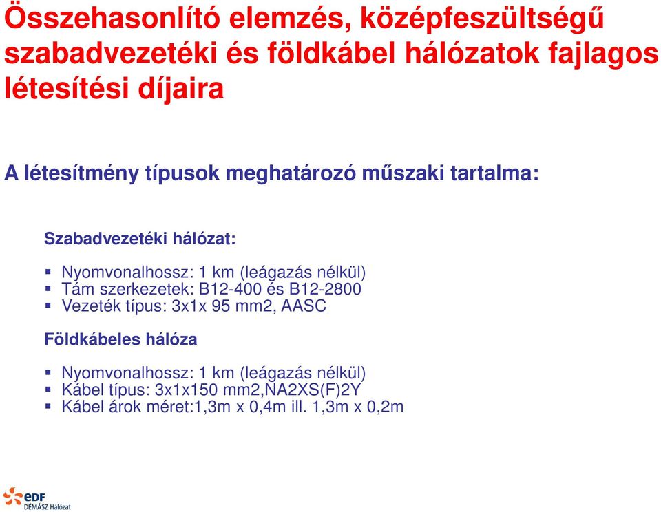 nélkül) Tám szerkezetek: B12-400 és B12-2800 Vezeték típus: 3x1x 95 mm2, AASC Földkábeles hálóza