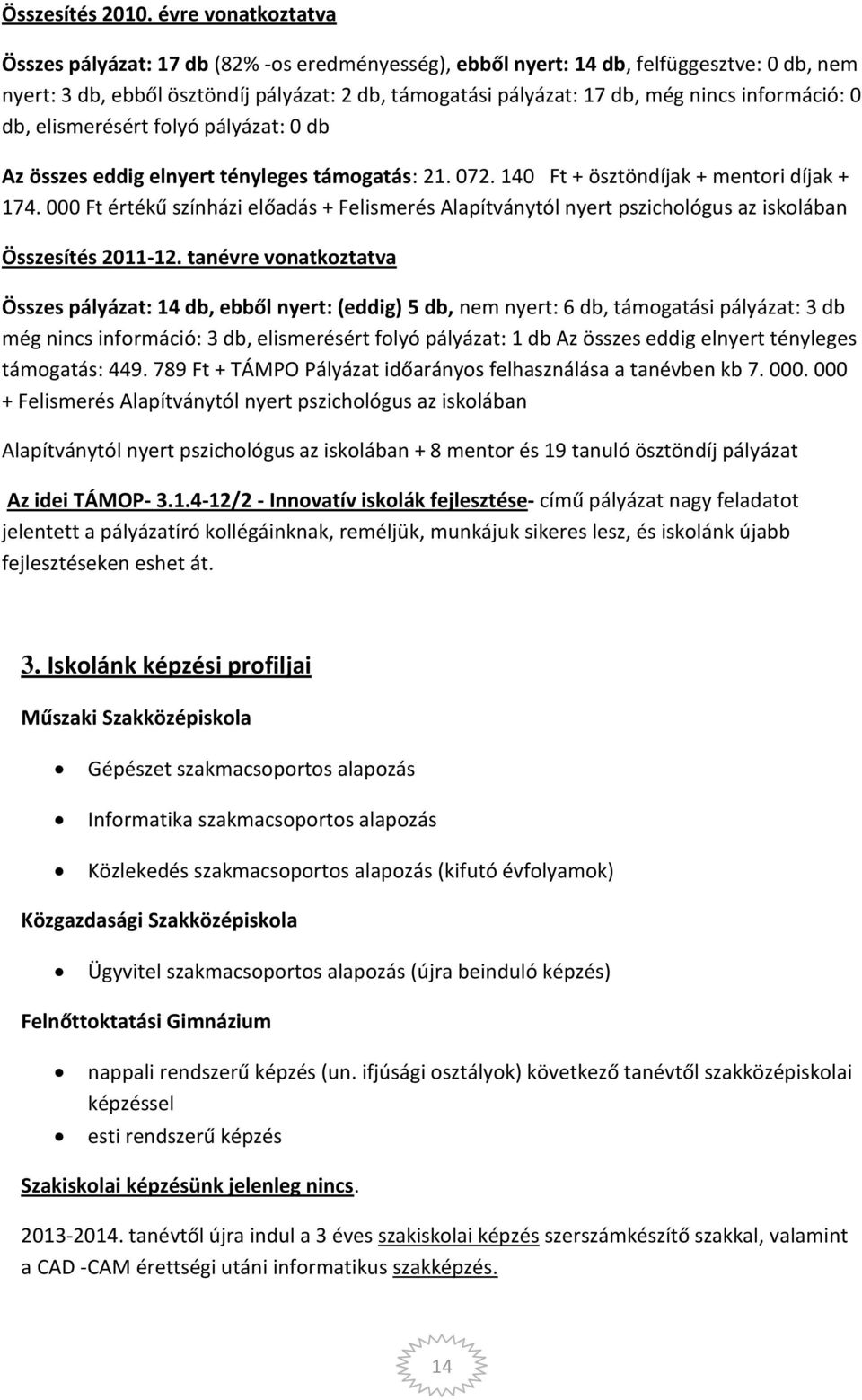 információ: 0 db, elismerésért folyó pályázat: 0 db Az összes eddig elnyert tényleges támogatás: 21. 072. 140 Ft + ösztöndíjak + mentori díjak + 174.