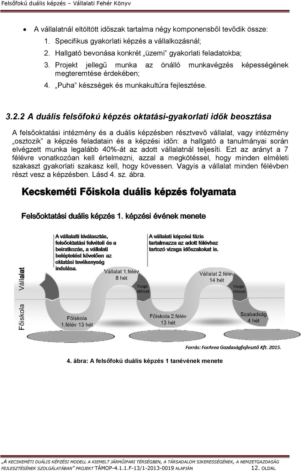 2 A duális felsőfokú képzés oktatási-gyakorlati idők beosztása A felsőoktatási intézmény és a duális képzésben résztvevő vállalat, vagy intézmény osztozik a képzés feladatain és a képzési időn: a