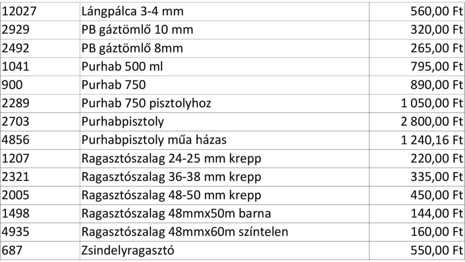 240,16 Ft 1207 Ragasztószalag 24-25 mm krepp 220,00 Ft 2321 Ragasztószalag 36-38 mm krepp 335,00 Ft 2005 Ragasztószalag 48-50 mm