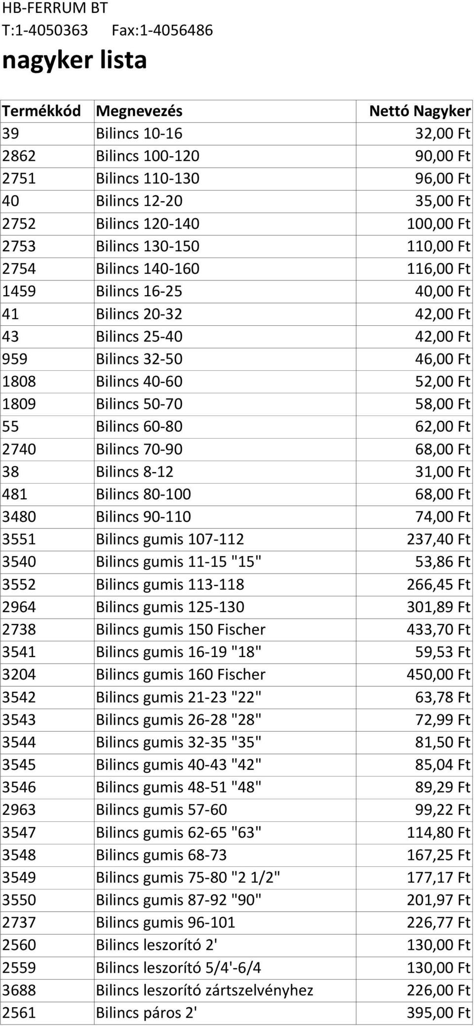 1808 Bilincs 40-60 52,00 Ft 1809 Bilincs 50-70 58,00 Ft 55 Bilincs 60-80 62,00 Ft 2740 Bilincs 70-90 68,00 Ft 38 Bilincs 8-12 31,00 Ft 481 Bilincs 80-100 68,00 Ft 3480 Bilincs 90-110 74,00 Ft 3551