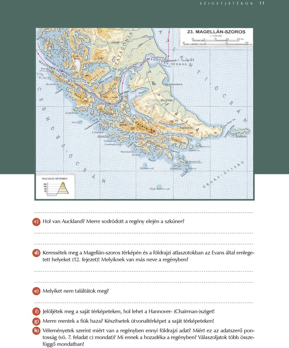 e) Melyiket nem találtátok meg? f) Jelöljétek meg a saját térképeteken, hol lehet a Hannover- (Chairman-)sziget! g) Merre mentek a fiúk haza?