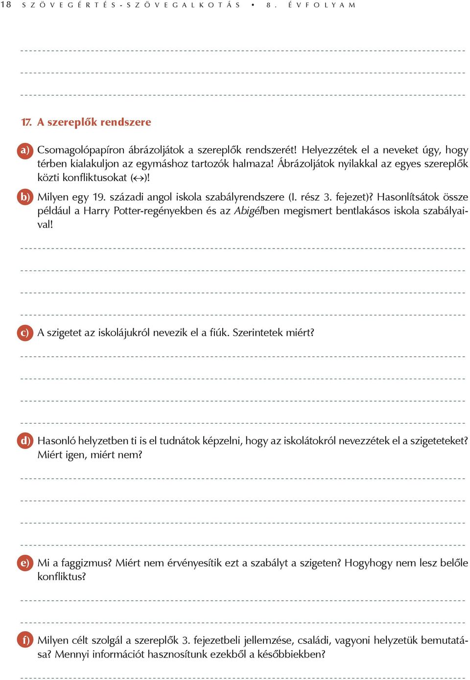 századi angol iskola szabályrendszere (I. rész 3. fejezet)? Hasonlítsátok össze például a Harry Potter-regényekben és az Abigélben megismert bentlakásos iskola szabályaival!