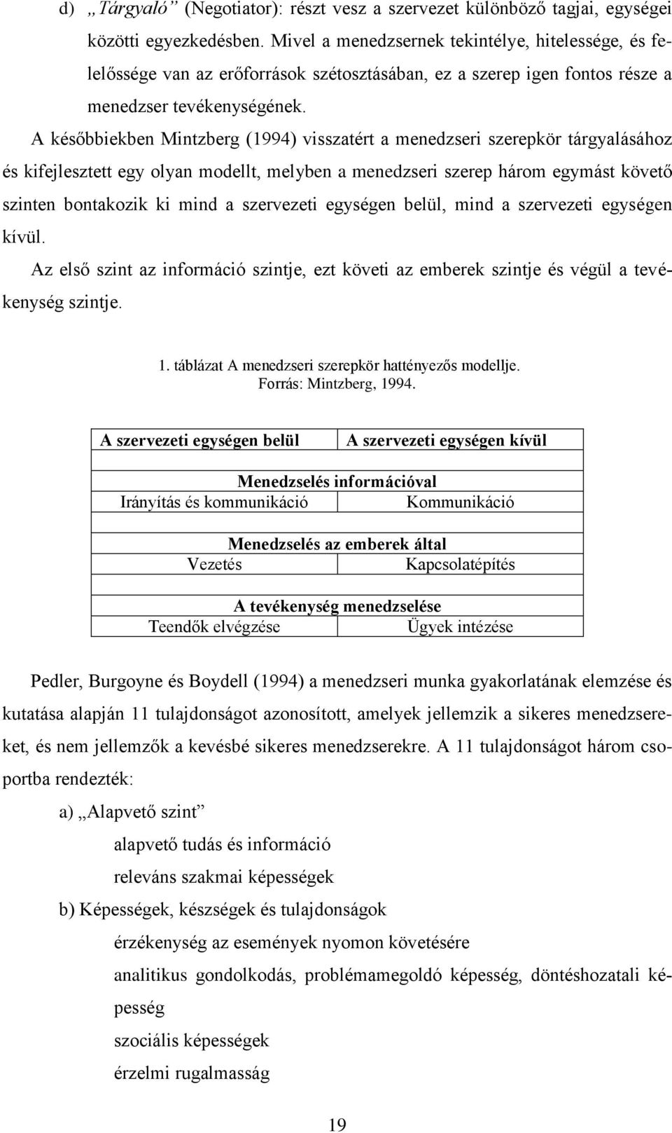 A későbbiekben Mintzberg (1994) visszatért a menedzseri szerepkör tárgyalásához és kifejlesztett egy olyan modellt, melyben a menedzseri szerep három egymást követő szinten bontakozik ki mind a