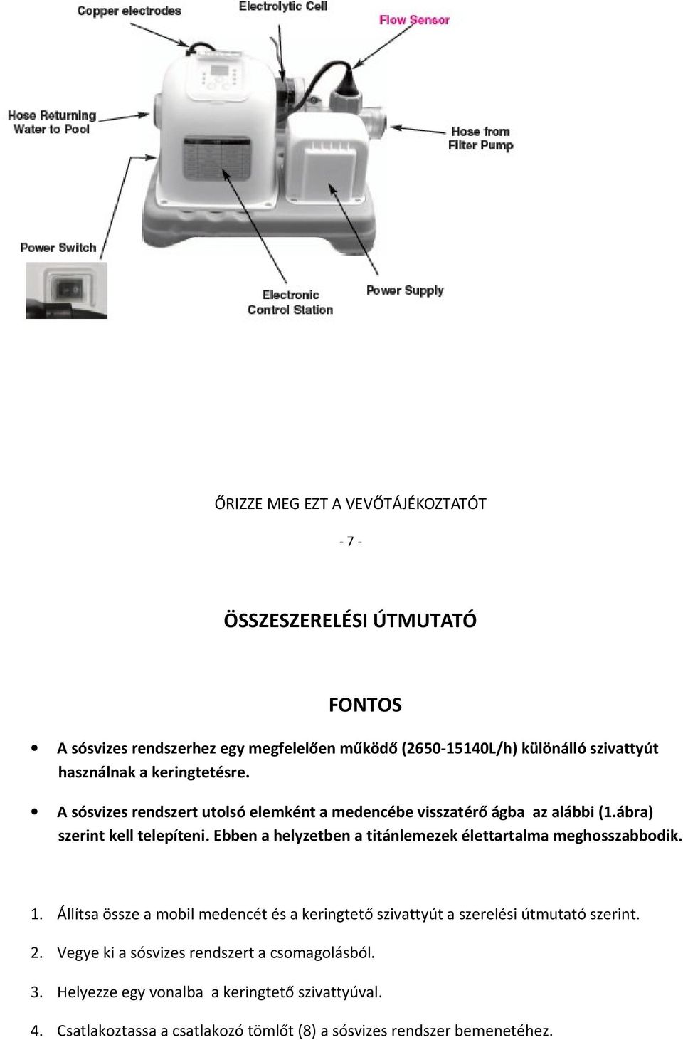 Ebben a helyzetben a titánlemezek élettartalma meghosszabbodik. 1. Állítsa össze a mobil medencét és a keringtető szivattyút a szerelési útmutató szerint.