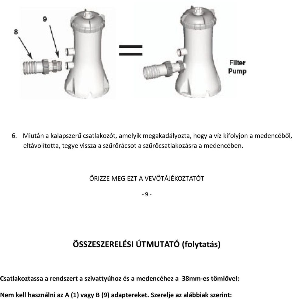 ŐRIZZE MEG EZT A VEVŐTÁJÉKOZTATÓT - 9 - ÖSSZESZERELÉSI ÚTMUTATÓ (folytatás) Csatlakoztassa a