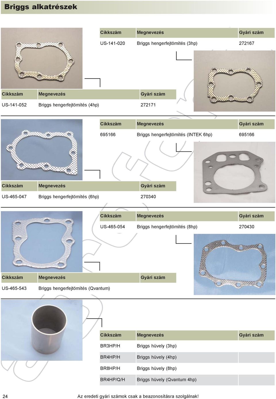 Briggs hengerfejtömítés (8hp) 270430 US-465-543 Briggs hengerfejtömítés (Qvantum) BR3HP/H BR4HP/H
