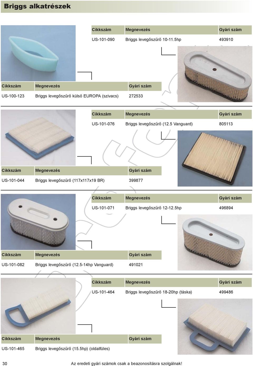 5 Vanguard) 805113 US-101-044 Briggs levegõszûrõ (117x117x19 BR) 399877 US-101-071 Briggs levegõszûrõ