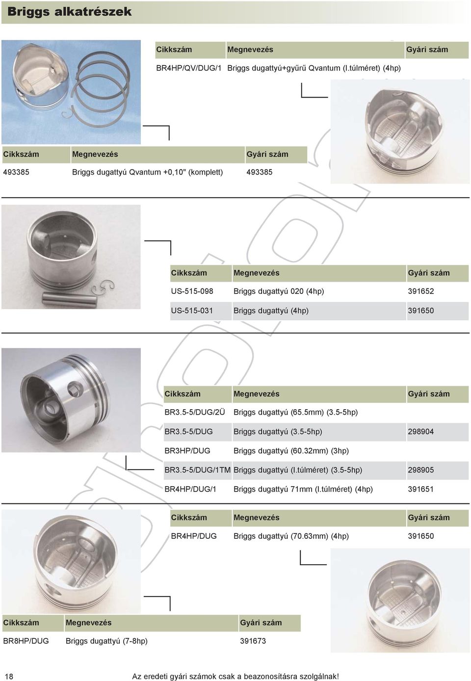 dugattyú (4hp) 391650 BR3.5-5/DUG/2Ü Briggs dugattyú (65.5mm) (3.5-5hp) BR3.5-5/DUG Briggs dugattyú (3.