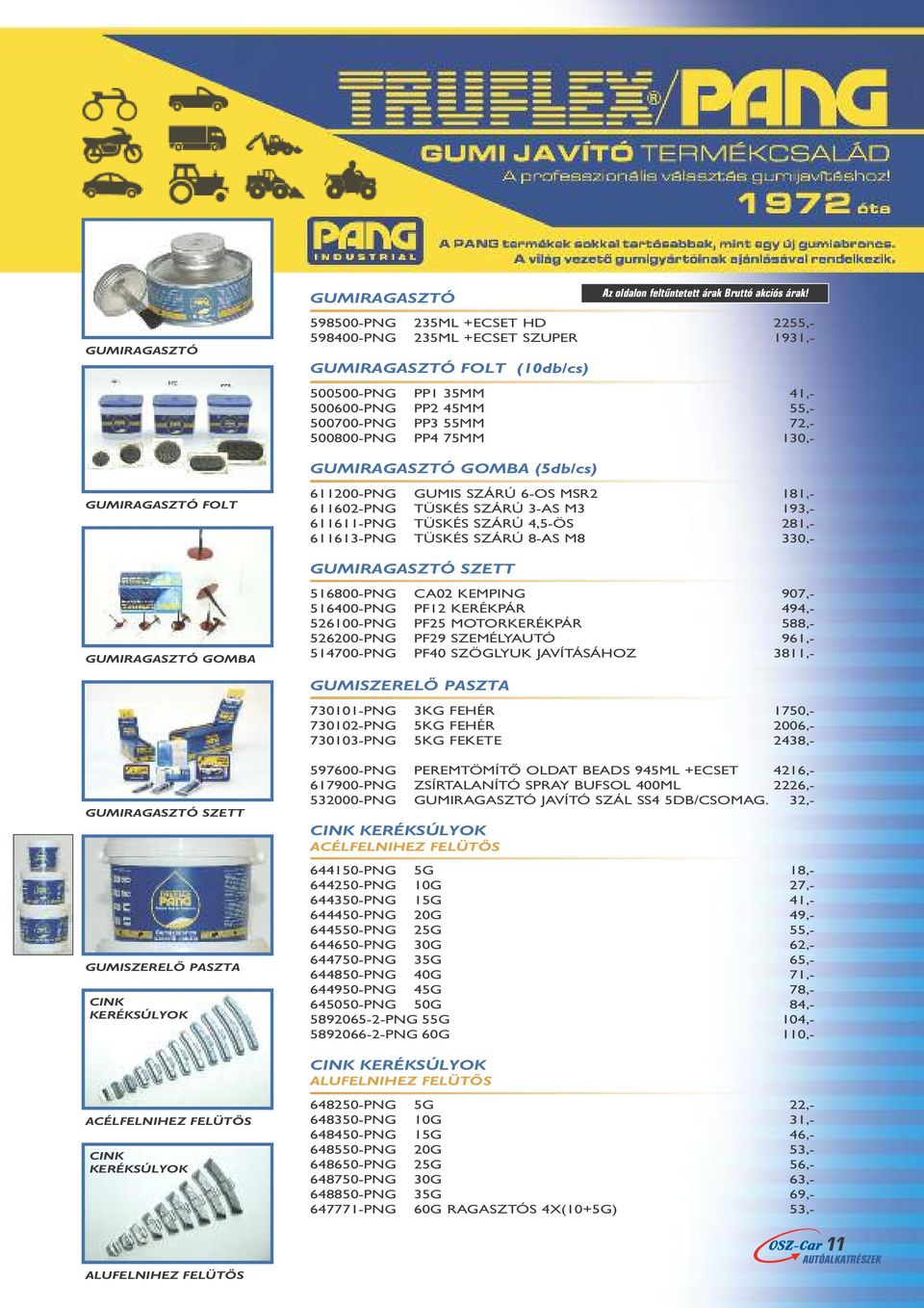 PP4 75MM 130,- GUMIRAGASZTÓ GOMBA (5db/cs) GUMIRAGASZTÓ FOLT 611200-PNG GUMIS SZÁRÚ 6-OS MSR2 181,- 611602-PNG TÜSKÉS SZÁRÚ 3-AS M3 193,- 611611-PNG TÜSKÉS SZÁRÚ 4,5-ÖS 281,- 611613-PNG TÜSKÉS SZÁRÚ