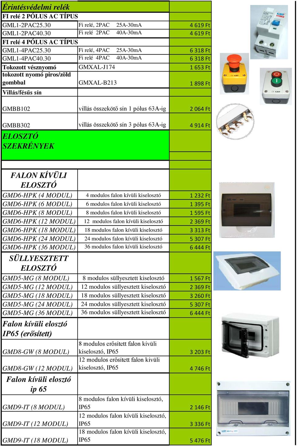 30 Fi relé 4PAC 40A-30mA 6 318 Ft Tokozott vésznyomó GMXAL-J174 1 653 Ft tokozott nyomó piros/zöld gombbal GMXAL-B213 1 898 Ft Villás/fésűs sín GMBB102 villás összekötő sín 1 pólus 63A-ig 2 064 Ft