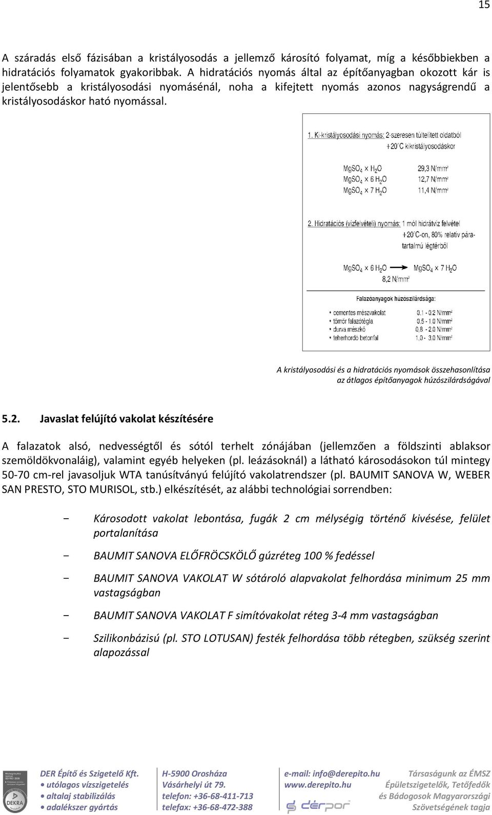 A kristályosodási és a hidratációs nyomások összehasonlítása az átlagos építőanyagok húzószilárdságával 5.2.