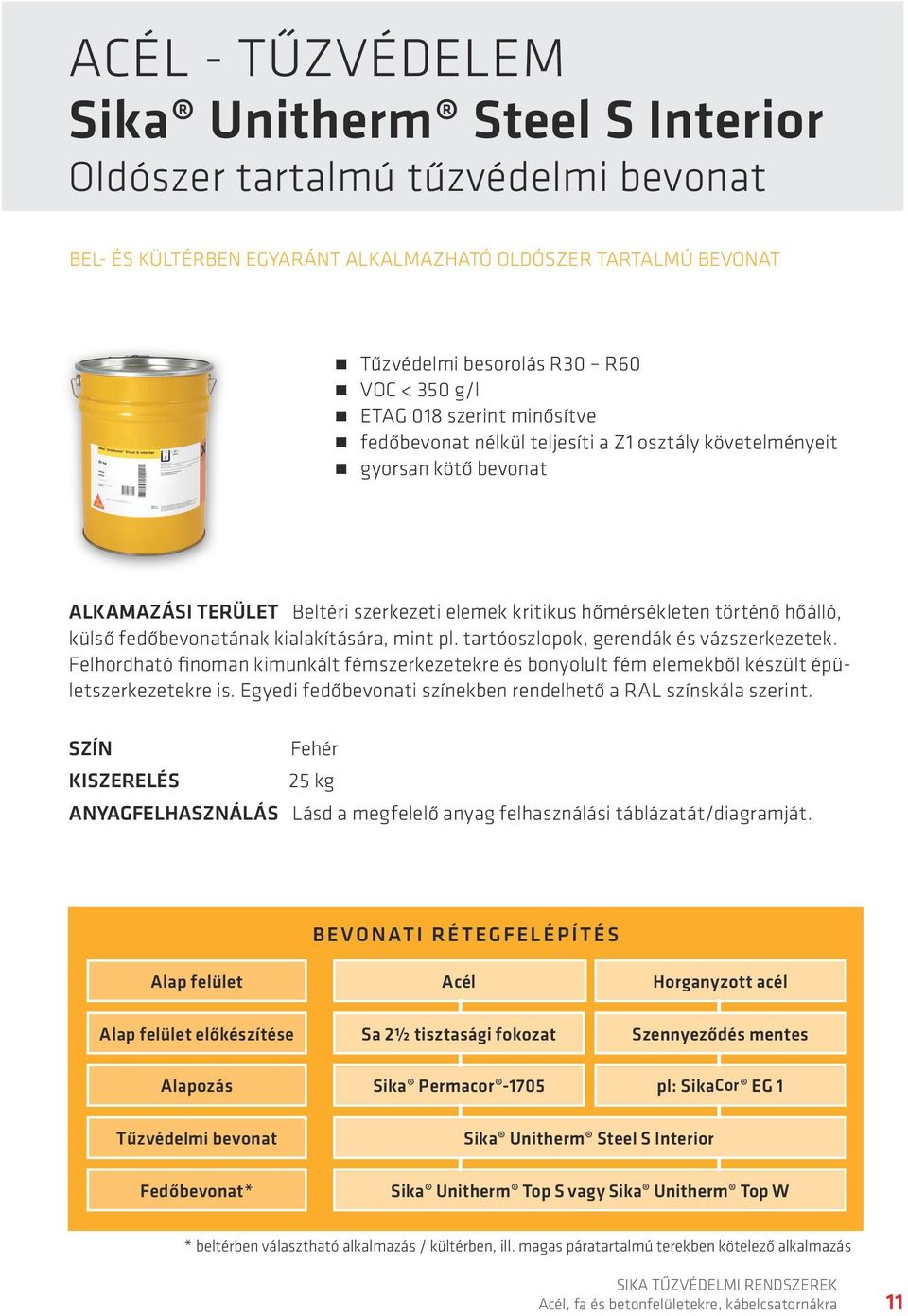 fedőbevonatának kialakítására, mint pl. tartóoszlopok, gerendák és vázszerkezetek. Felhordható finoman kimunkált fémszerkezetekre és bonyolult fém elemekből készült épületszerkezetekre is.