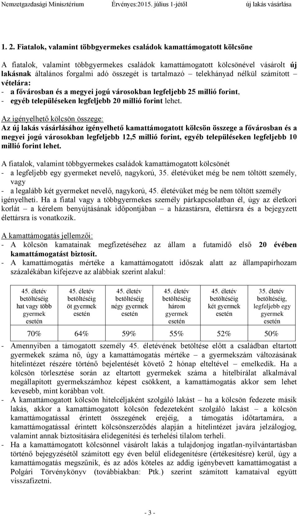 Az igényelhető kölcsön összege: Az új lakás vásárlásához igényelhető kamattámogatott kölcsön összege a fővárosban és a megyei jogú városokban legfeljebb 12,5 millió forint, egyéb településeken