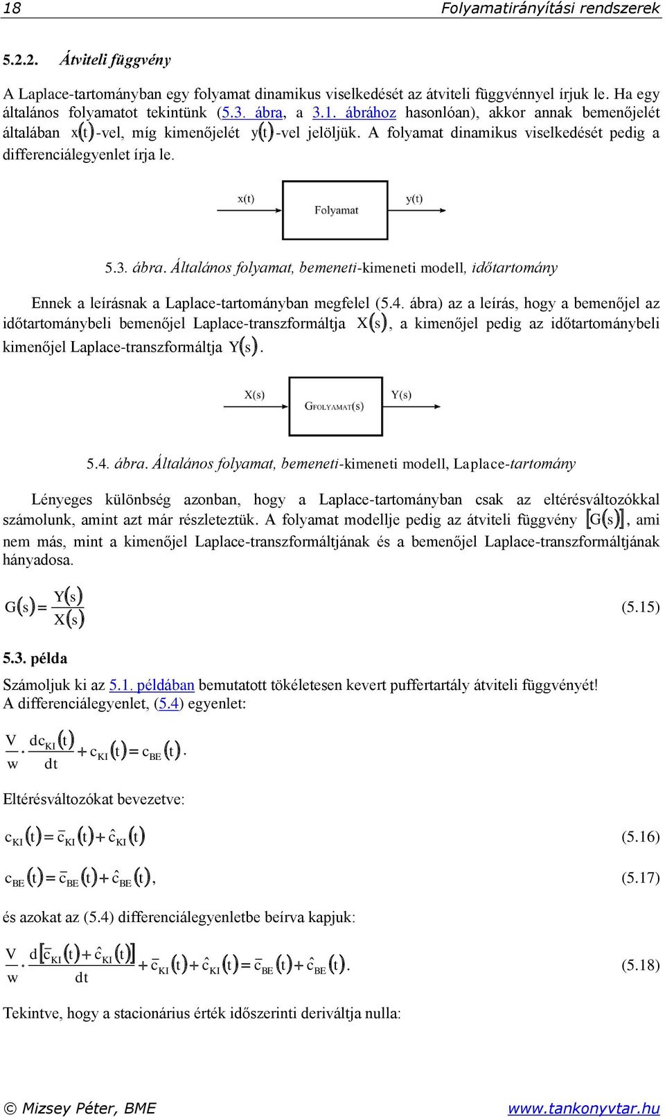 Általános folyamat, bemeneti-kimeneti modell, időtartomány Ennek a leírásnak a Laplace-tartományban megfelel (5.4.