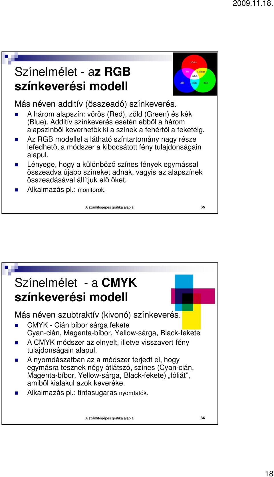 Az RGB modellel a látható színtartomány nagy része lefedhetı, a módszer a kibocsátott fény tulajdonságain alapul.