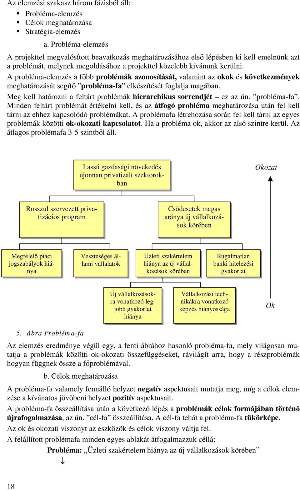 A probléma-elemzés a főbb problémák azonosítását, valamint az okok és következmények meghatározását segítő probléma-fa elkészítését foglalja magában.