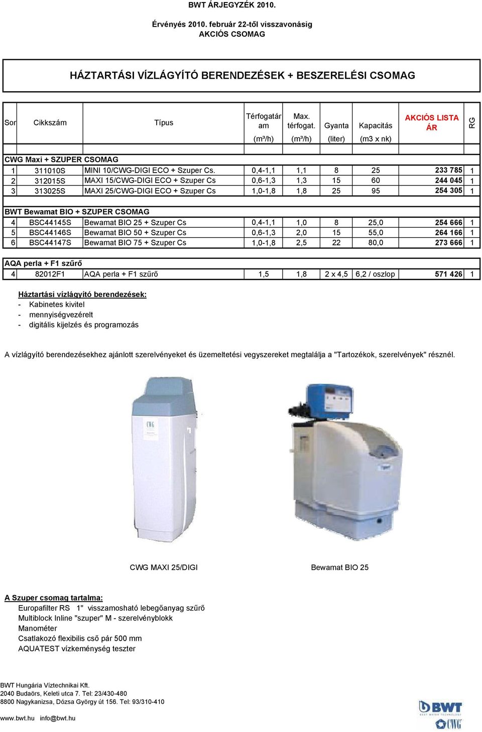 0,4-1,1 1,1 8 25 233 785 1 2 312015S MAXI 15/CWG-DIGI ECO + Szuper Cs 0,6-1,3 1,3 15 60 244 045 1 3 313025S MAXI 25/CWG-DIGI ECO + Szuper Cs 1,0-1,8 1,8 25 95 254 305 1 BWT Bewamat BIO + SZUPER