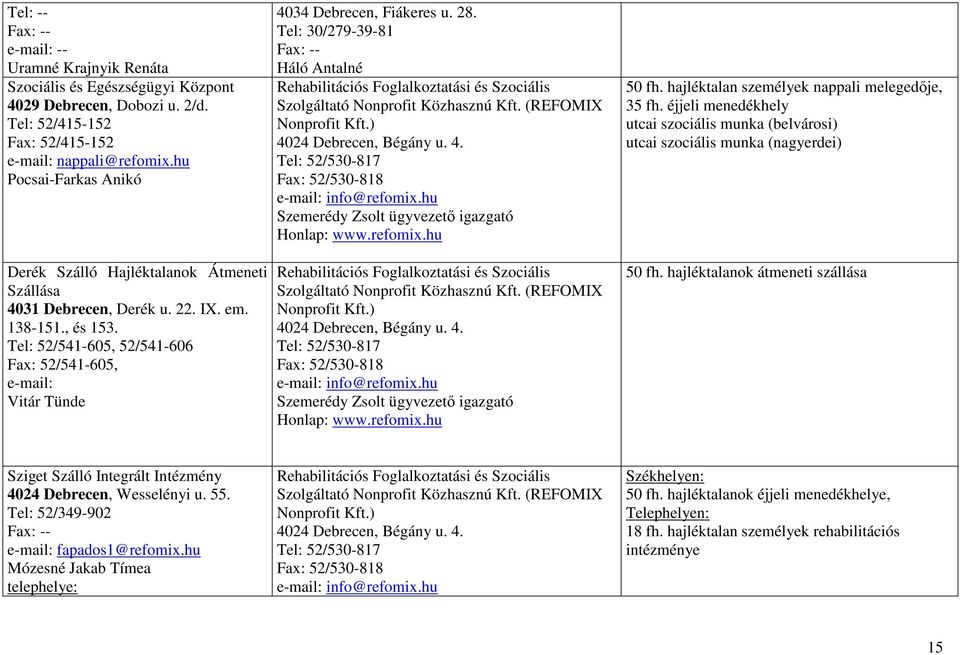 Tel: 52/541-605, 52/541-606 Fax: 52/541-605, e-mail: Vitár Tünde 4034 Debrecen, Fiákeres u. 28.