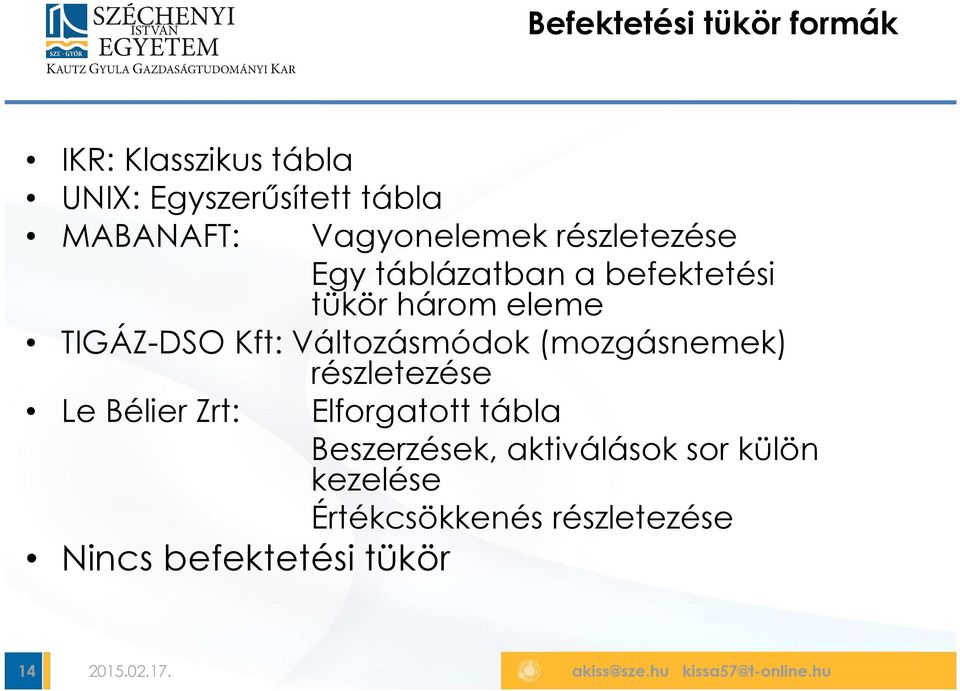 Kft: Változásmódok (mozgásnemek) részletezése Le Bélier Zrt: Elforgatott tábla